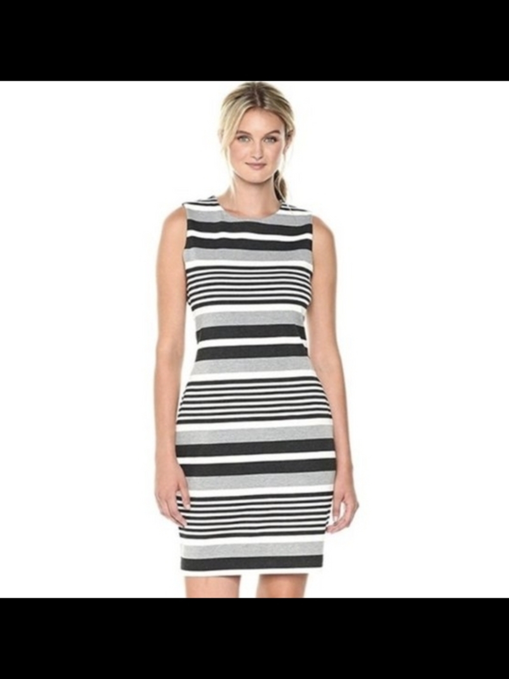 Calvin Klein Black & White Striped Sleeveless Sheath Mini